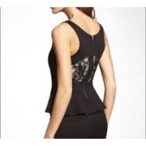 Express Peplum Top With Lace Detail on‎ Back Black Size S Sleeveless Zip Back